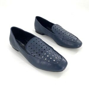 Donald Pliner Honey Leather Loafers‎ Women's 8.5M Blue Perforated Slip On Shoes